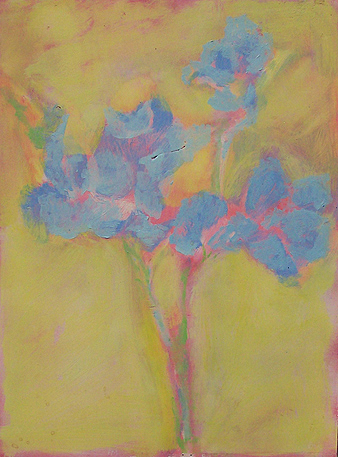 15.	Blue Gladioli on Yellow  “16 x 11.5”  1996